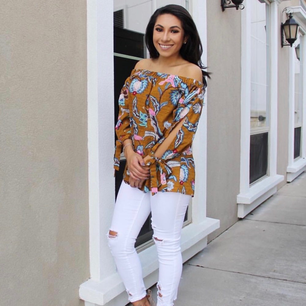 Off Shoulder  Floral top in mustard